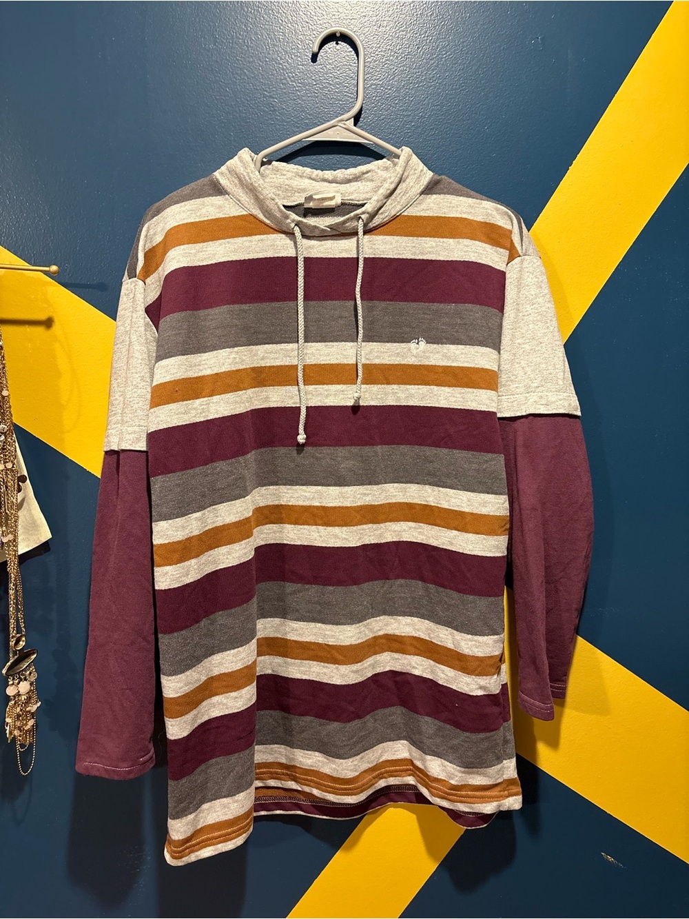 Hang Ten Cowl Neck Striped Long Sleeve Rugby Top EUC
